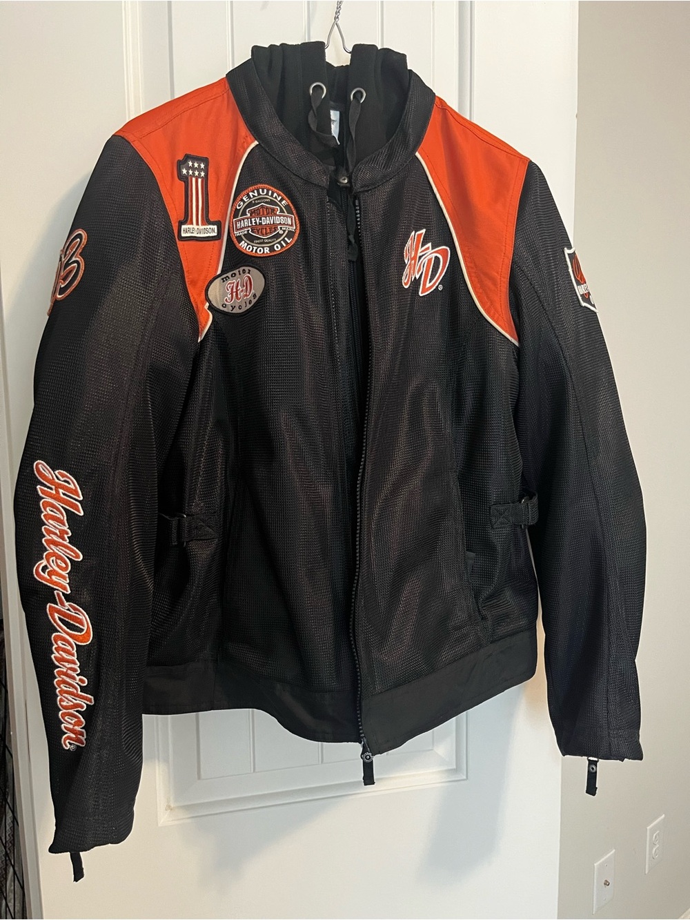 Harley-Davidson Black and Orange Mesh Biker Hoodie